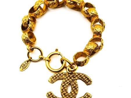 Chanel Vintage Rare Quilted Logo Charm Bracelet Online now