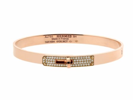 Hermes Kelly Diamond Rose Gold Bangle Bracelet Hot on Sale