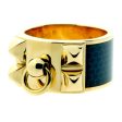 Hermes Collier De Chien Blue Enamel Gold Ring Sz 6 For Sale