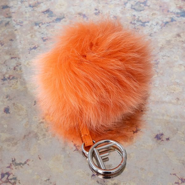 Fendi Orange  Fur Pom Pom Key Ring Supply