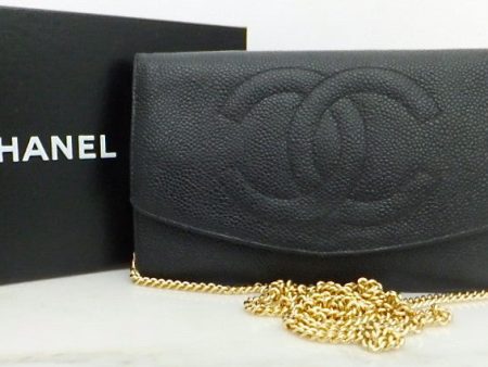 Authentic Chanel Black Caviar Wallet On Chain (WOC) Handbag For Sale