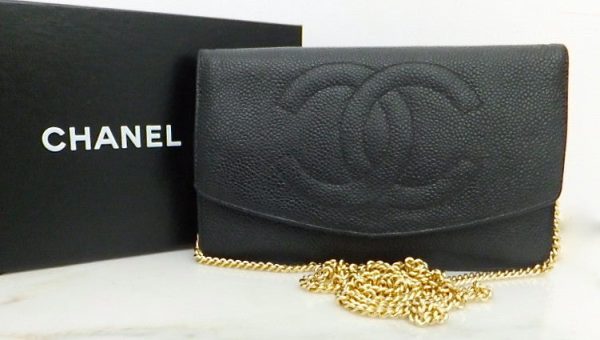 Authentic Chanel Black Caviar Wallet On Chain (WOC) Handbag For Sale