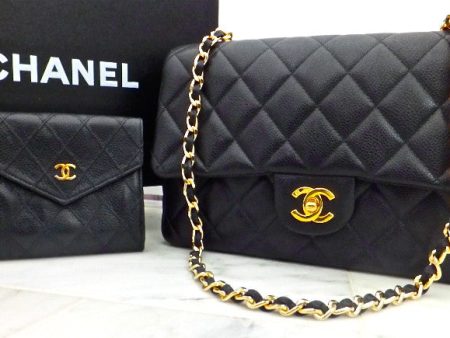 Authentic Chanel Black Caviar Vintage Medium 10  2.55 Flapover Discount