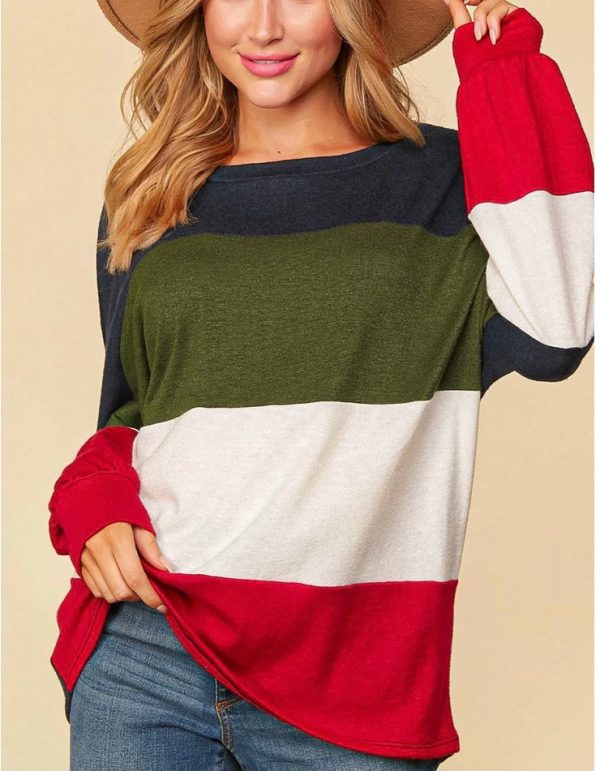 Navy Olive Ivory Red Hacci Top For Sale