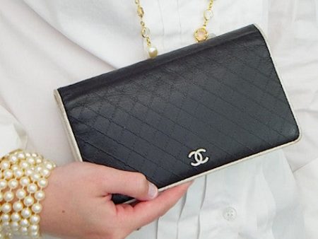 Authentic Chanel Quilted Black and White Quilted Bi-Fold Wallet Online