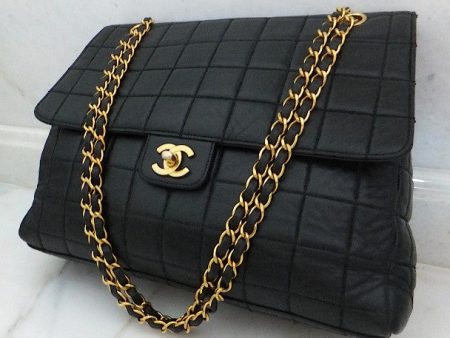 Authentic Chanel Black Chocolate Bar Quilted Lambskin Jumbo on Sale