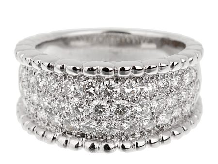 Van Cleef & Arpels Perlee Diamond White Gold Cocktail Ring Sz 6 For Cheap