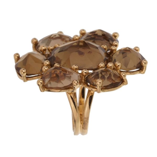 Tous Smoky Quartz Yellow Gold Cocktail Ring Sz 6 1 2 Discount