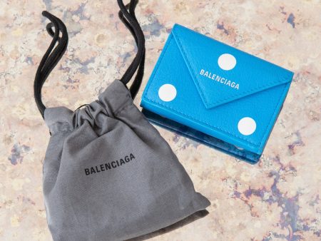 Balenciaga Light Blue Leather  Mini Papier Wallet Online Sale