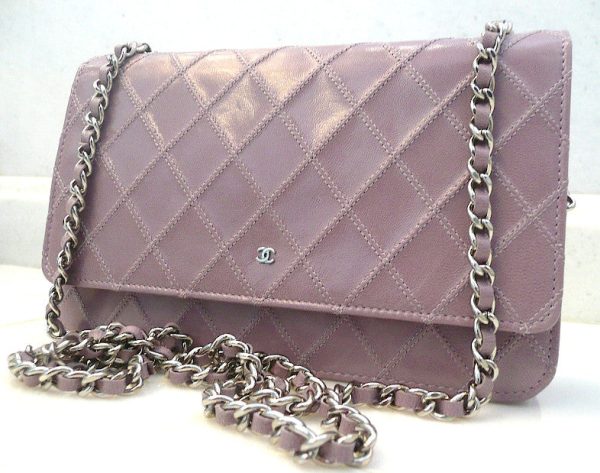 Authentic Chanel Lilac Quilted Wallet On Chain (WOC) Handbag For Discount