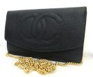 Authentic Chanel Black Caviar Wallet On Chain (WOC) Handbag For Sale