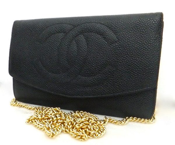 Authentic Chanel Black Caviar Wallet On Chain (WOC) Handbag For Sale