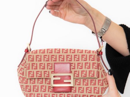 Fendi Zucchino Red Mini Mamma Baguette Bag Discount