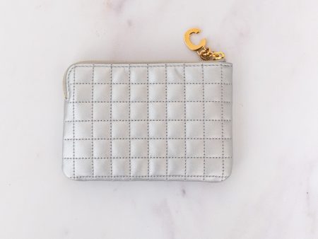 Celine C Charm Quilted Silver Leather Coin Purse For Sale