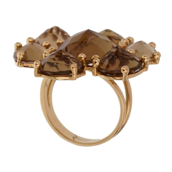 Tous Smoky Quartz Yellow Gold Cocktail Ring Sz 6 1 2 Discount