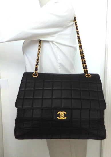 Authentic Chanel Black Chocolate Bar Quilted Lambskin Jumbo on Sale