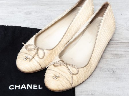 Chanel Beige Python Leather Ballet Pumps on Sale