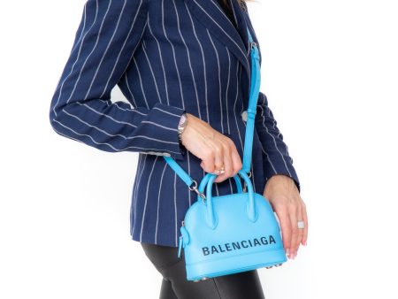 Balenciaga Light Blue Leather Small Ville Satchel Bag For Sale