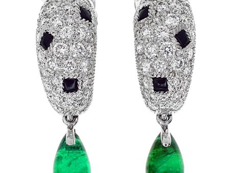 Cartier Panthere Onyx Emerald Diamond Gold Earrings Fashion