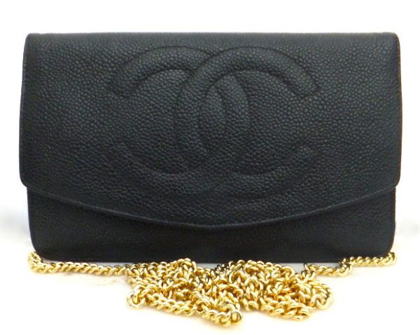 Authentic Chanel Black Caviar Wallet On Chain (WOC) Handbag For Sale